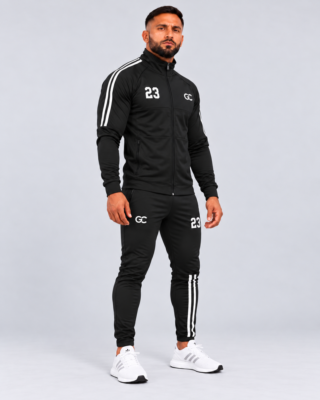 Gc Pro-23 Tracksuit - Muscle Fit Full zip & Petite Jogger Set - Black