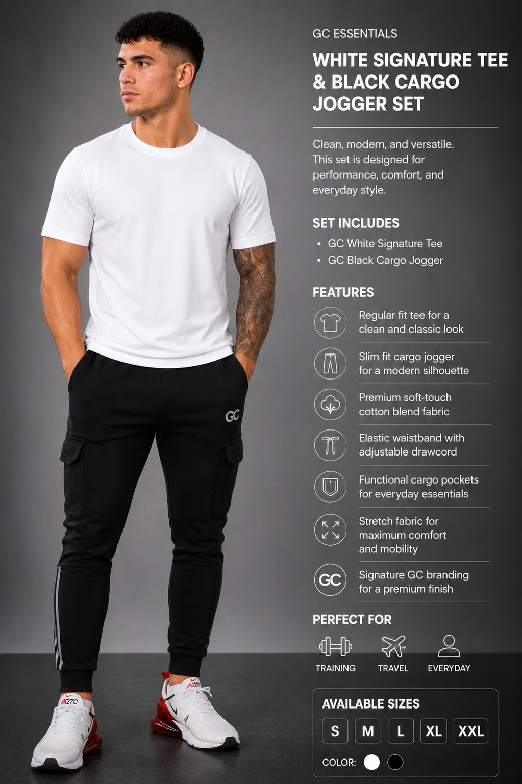 GC CARGO&SIGNATURE TEE SET IN BLACK&WHITE