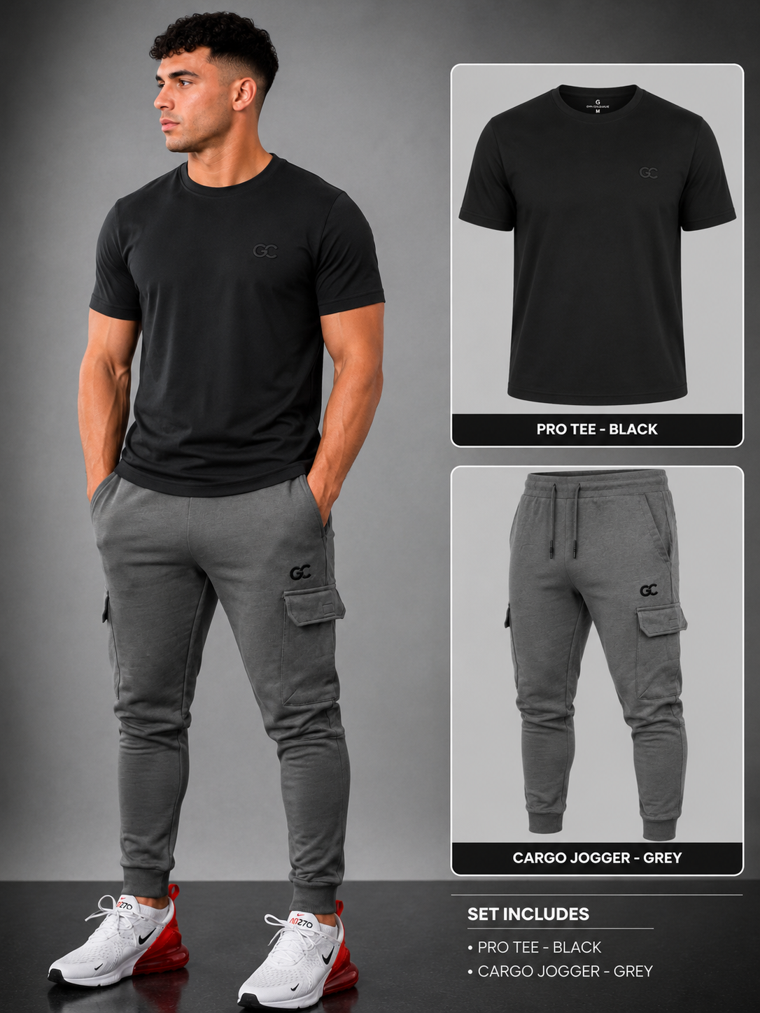 GC CARGO&SIGNATURE TEE SET-IN GREY&BLACK