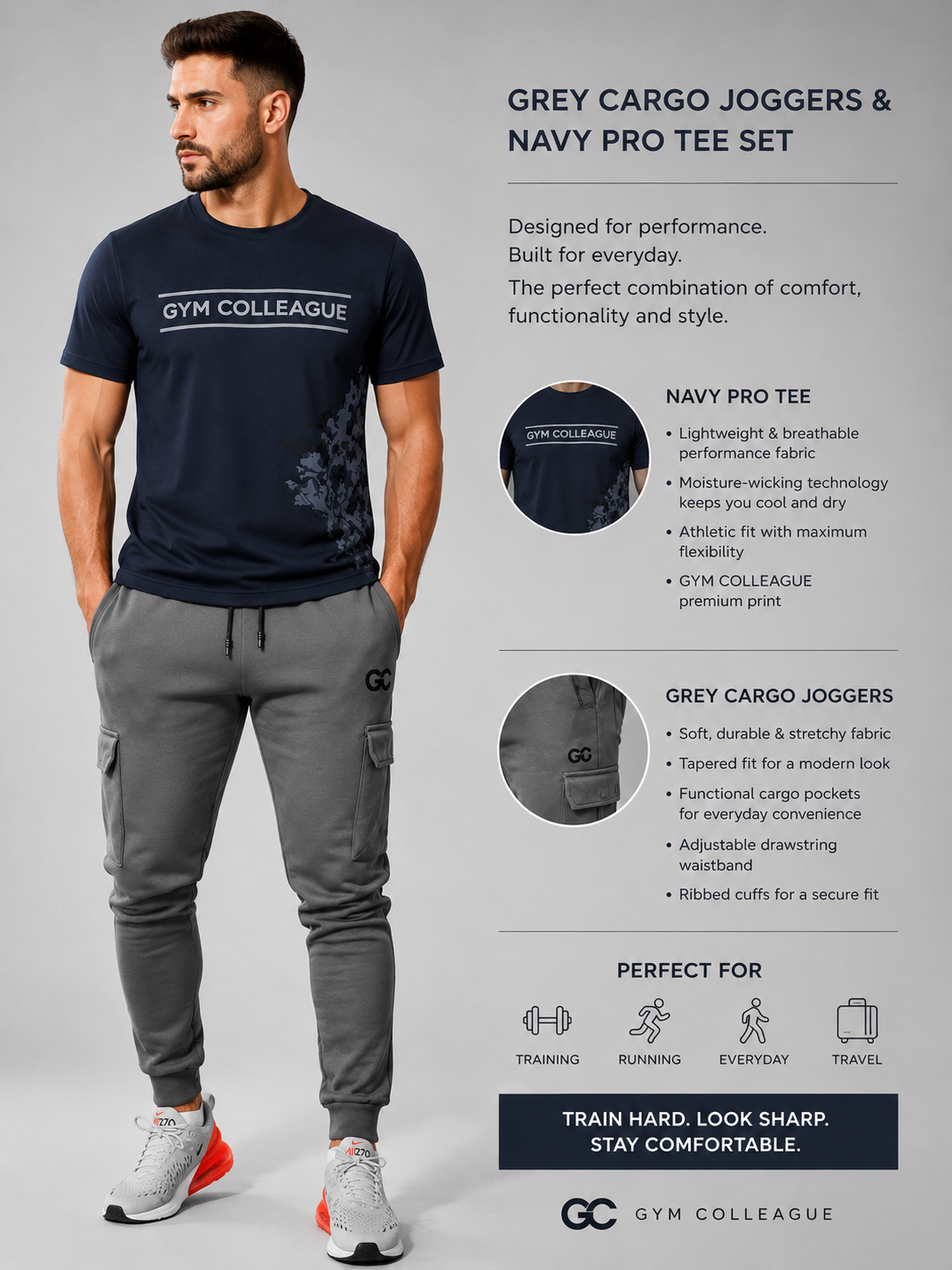 GC CARGO&PRO TEE SET-IN GREY&NAVY BLUE
