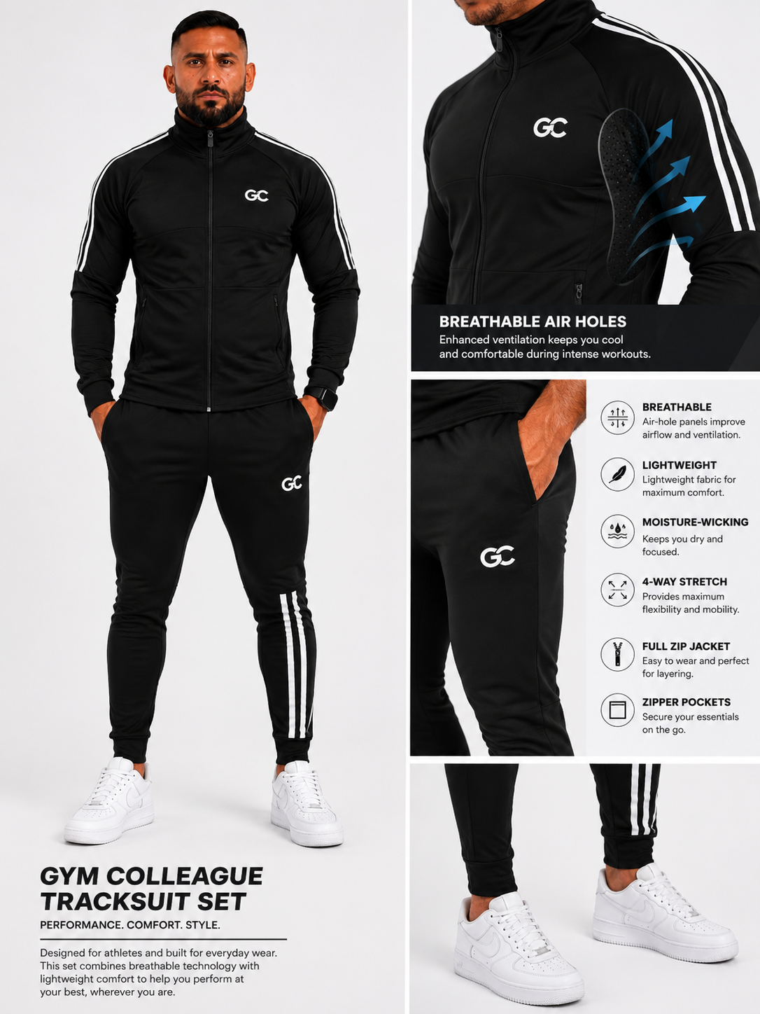 GC PRO JOGGER&FULL ZIP SET IN BLACK