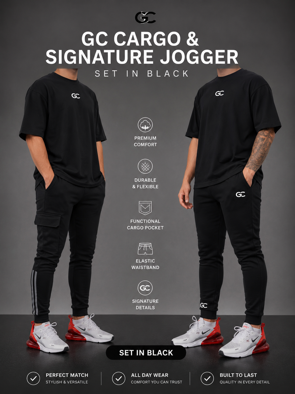 GC CARGO+SIGNATURE JOGGER SET- IN BLACK