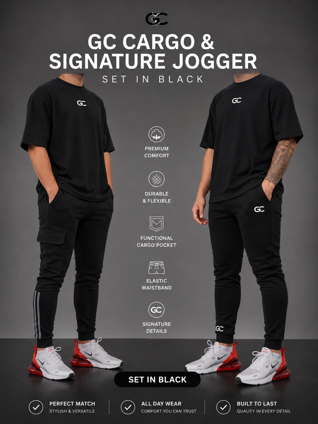 GC CARGO+SIGNATURE JOGGER SET- IN BLACK